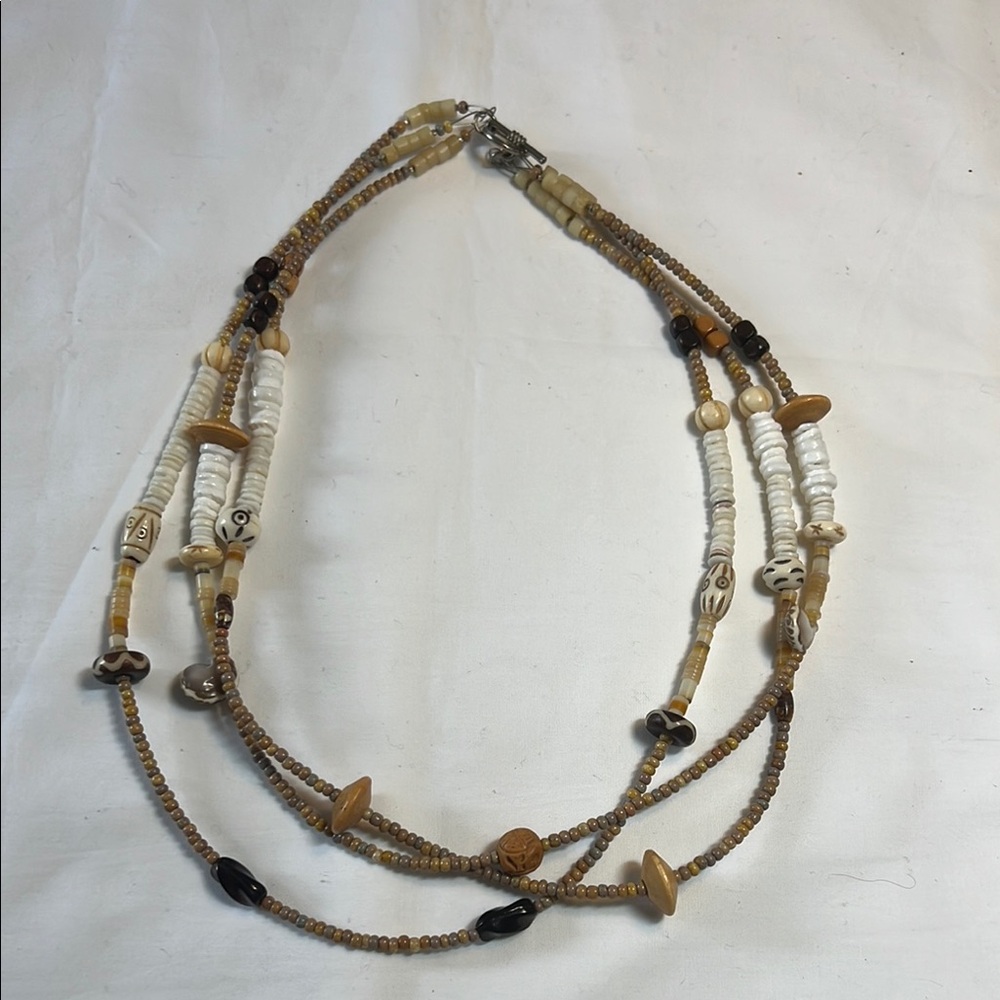 Handcrafted Beaded Necklace - Brown and Cream